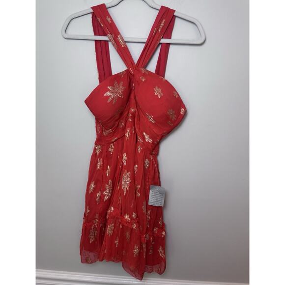 Saylor Fantasia Metallic Floral Minidress In Orange Blossom M $275 NWT - Picture 4 of 13